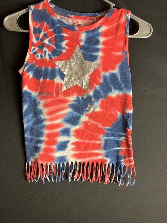 Celebrate Patriotic Other - Girls Red & Blue Tie-Dye Star Fringe Tank Top